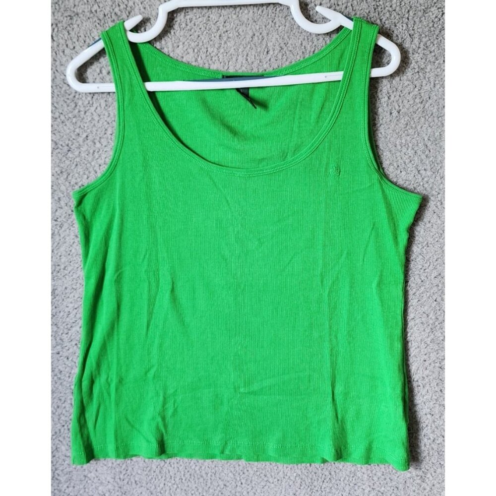 Lauren Ralph Lauren Women's Sleeveless Tank Top Ribbed Green 100% Cotton Size L